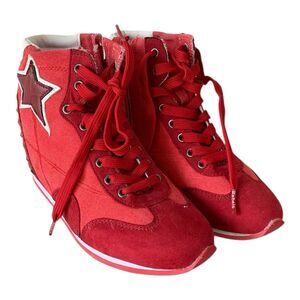 Rebels Wedge Star Patch Studded Sneakers Red- Women's Size 7